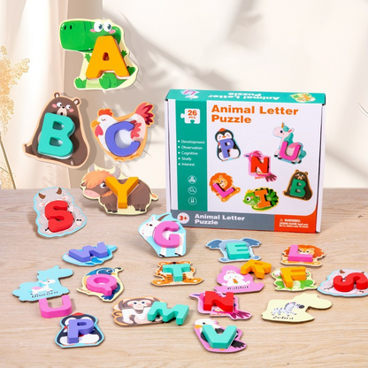 26-Piece Wooden Letter & Animal Matching Toy