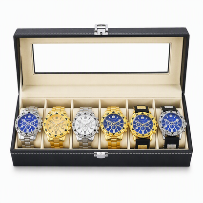 6 Piece Men's Watch Set with Steel Band Fashion Watches in a Gift Box