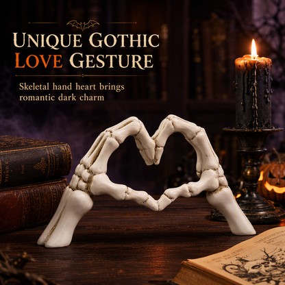 📢📢50% OFF !! ⏰Halloween Resin Skeleton Figurine with Heart Hand Gesture for Home Bedroom Desktop Decoration