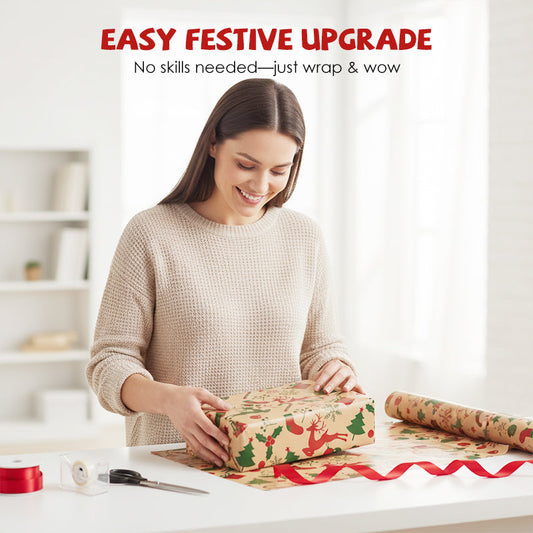 🎄 50% OFF! ✨ Vintage Christmas Kraft Paper – Classic Snowflake & Reindeer Motifs, Durable 100gsm Tear-Resistant & 70×50cm Size – Elevate Gifts, Crafts & Holiday Décor 🎁