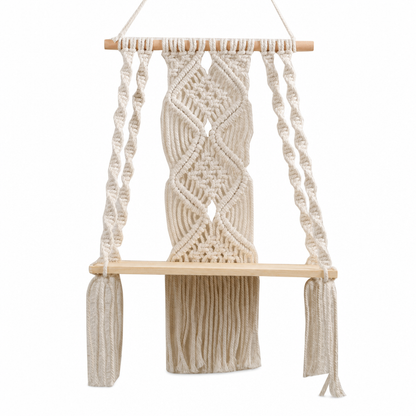 🧶 Bohemian Hand Woven Macrame Wall Hanging Floating Shelf for Books and Plants Living Room Decor