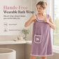 Soft Thick Coral Fleece Wearable Bath Towel Skirt Highly Absorbent Strap Bath Wrap with Pocket and Bow