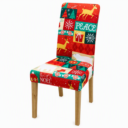 Christmas Elastic Stretch Chair Cover Full Slipcover for High Back Dining Chairs