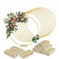 ✨ LIMITED-TIME 50% OFF! 🪆 Gold Metal Floral Hoop Centerpiece with Wooden Stand – Romantic DIY Decor, LED Light Included 🤍