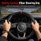 5D Carbon Fiber and Nappa Leather Car Steering Wheel Cover Breathable Sweat Absorbing Non Slip Steering Wheel Protector 38cm