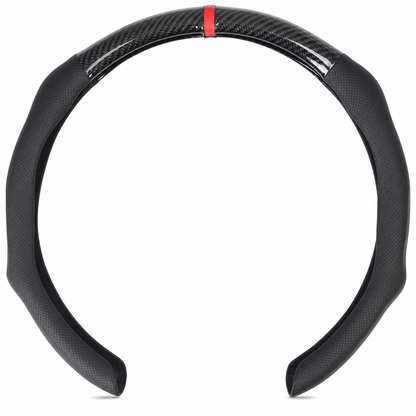 5D Carbon Fiber and Nappa Leather Car Steering Wheel Cover Breathable Sweat Absorbing Non Slip Steering Wheel Protector 38cm