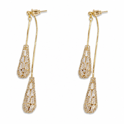 Women's Dual Wear Zircon Water Drop Tassel Earrings Gold Plated Elegant Drop Earrings