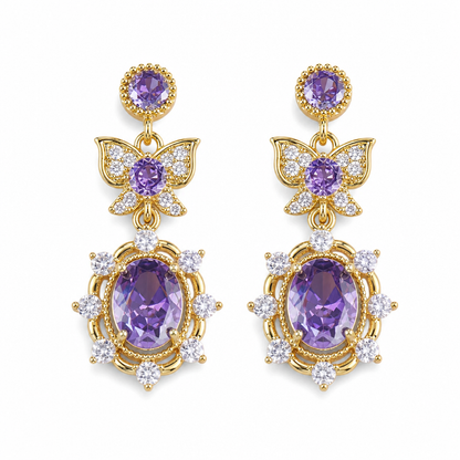 Lavender Manor Purple Zircon Butterfly Jewelry Set with Adjustable Open Ring and Earrings